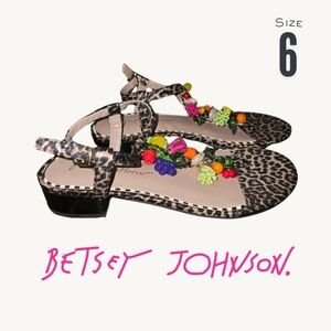 Betsey Johnson Leopard Print Floral T-Strap Flats - Multi